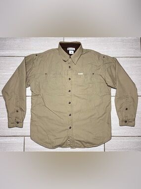 Columbia Jacket Mens Medium Beige Fleece Lined Shirt Jacket Outdoors Casual